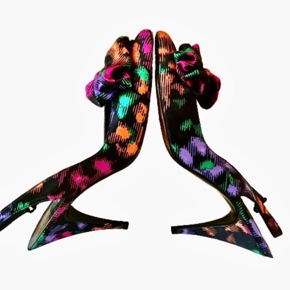 Stuart Weitzman for Mr Seymour Slingback Pump size 8.5 AA Multi-Color Bow - Picture 7 of 14